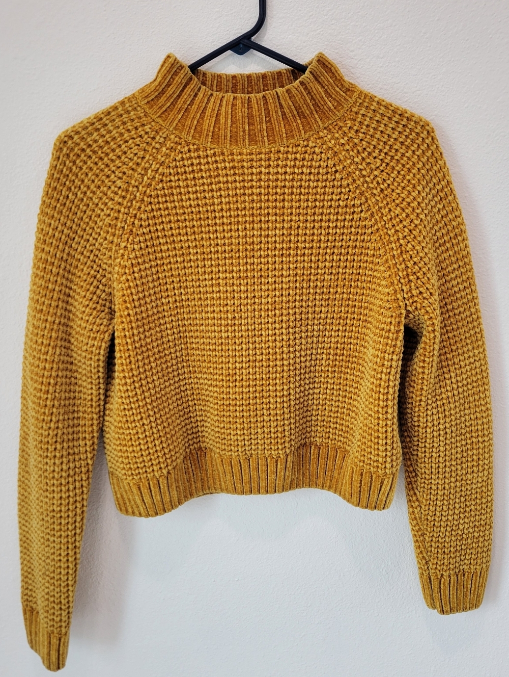 Divided Women’s L Chenille Sweater Mustard Yellow Cropped Mock Neck Chunky Cozy‎